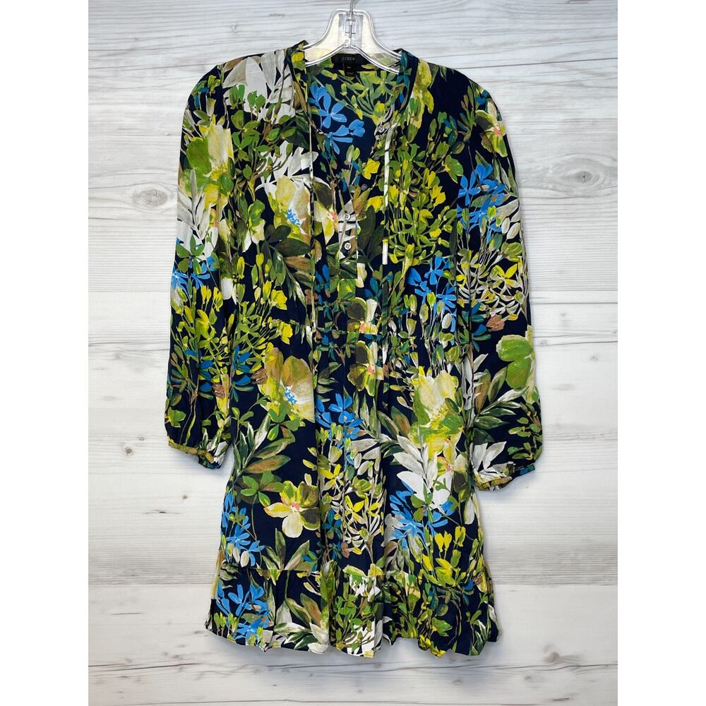 J Crew Silk Dress Blue Watercolor Floral Flounce Hem Womens PS Lined
